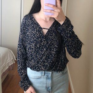 Navy leopard print cross front blouse